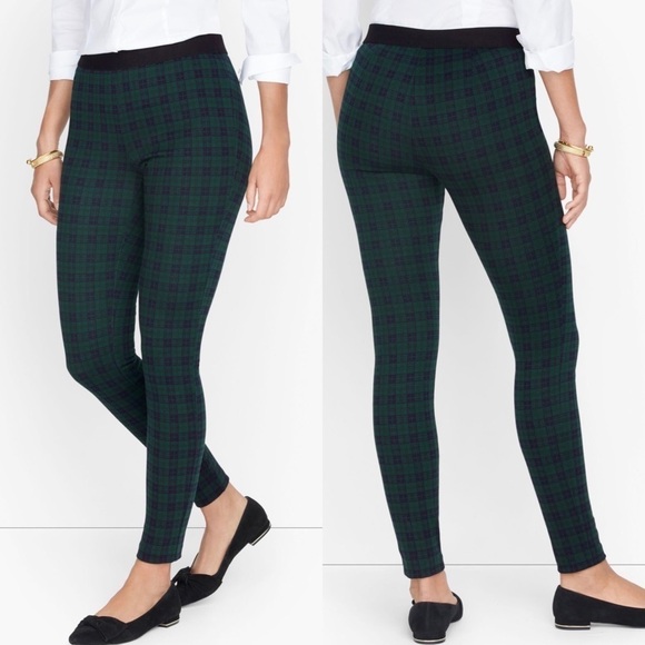 NWT Talbots Soho Pull On Leggings in Simple Plaid Blue/Green - Picture 1 of 8